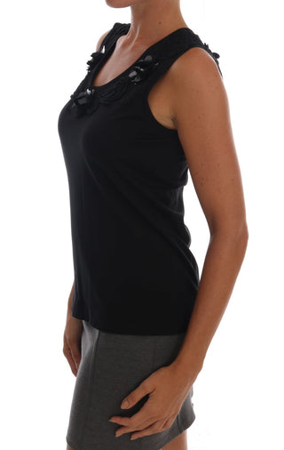 Top de tanque de cristal floral de algodón negro