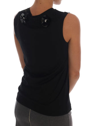 Top de tanque de cristal floral de algodón negro