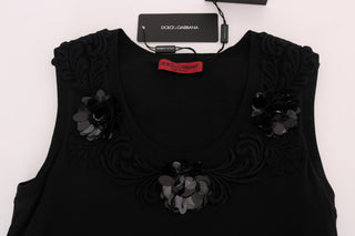 Top de tanque de cristal floral de algodón negro