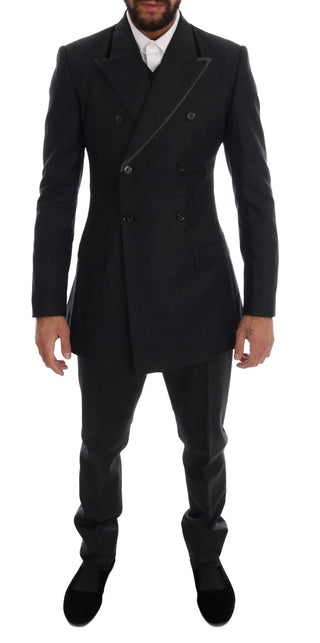 Traje de tres piezas de lana gris de doble botonadura