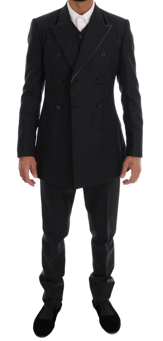 Traje de tres piezas de lana gris de doble botonadura