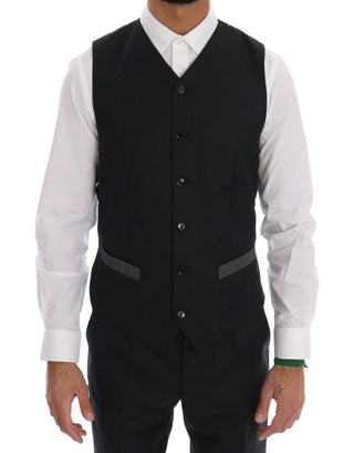 Traje de tres piezas de lana gris de doble botonadura