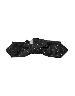 Pajarita Papillon para hombre de seda negra con patrón y cuello ajustable