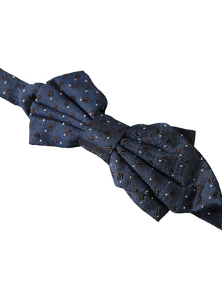 Pajarita Papillon para hombre de seda azul marino con patrón y cuello ajustable