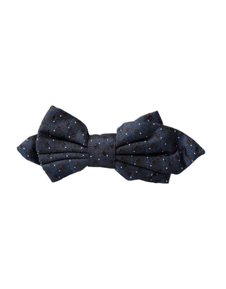 Pajarita Papillon para hombre de seda azul marino con patrón y cuello ajustable