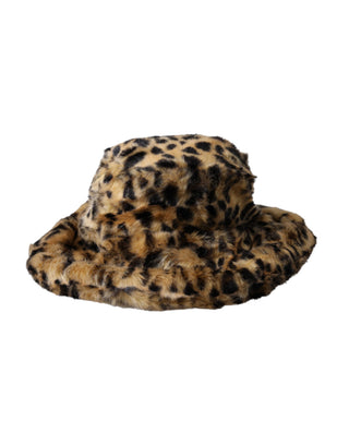 Sombrero tipo cubo para mujer de piel de leopardo marrón