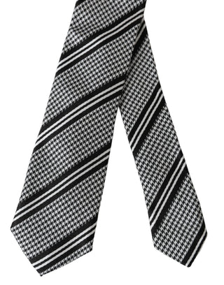 Dark Gray White Stripes Silk Adjustable Tie