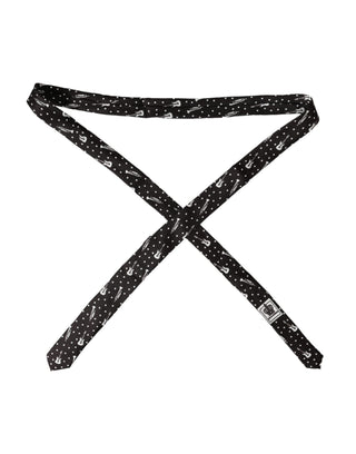 Corbata ajustable de seda negra con estampado de guitarra