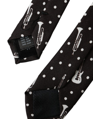 Corbata ajustable de seda negra con estampado de guitarra