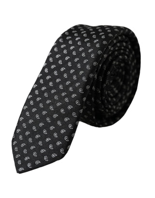 Corbata ajustable para hombre de seda negra con patrón jacquard