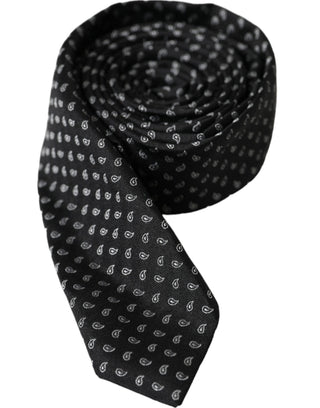 Corbata ajustable para hombre de seda negra con patrón jacquard