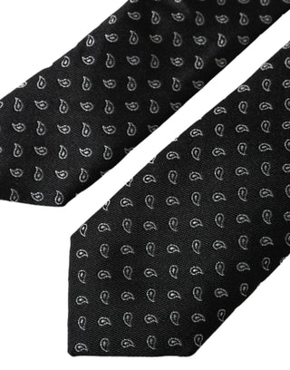 Corbata ajustable para hombre de seda negra con patrón jacquard