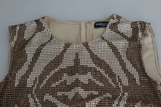Braunes Kristall-Shift-Minikleid mit Zebrastreifen und Silberdetails