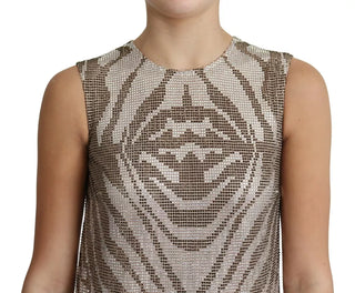 Braunes Kristall-Shift-Minikleid mit Zebrastreifen und Silberdetails