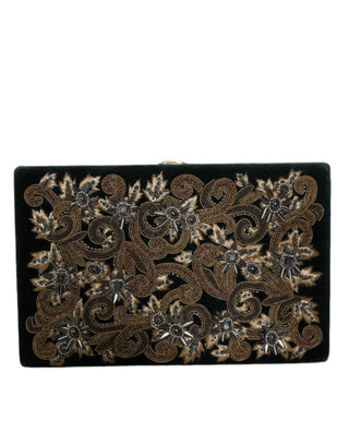 Bolso de mano de fiesta de noche de terciopelo negro con marco dorado