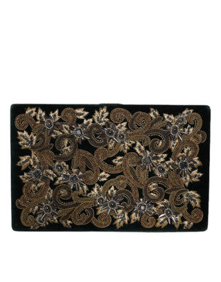 Bolso de mano de fiesta de noche de terciopelo negro con marco dorado