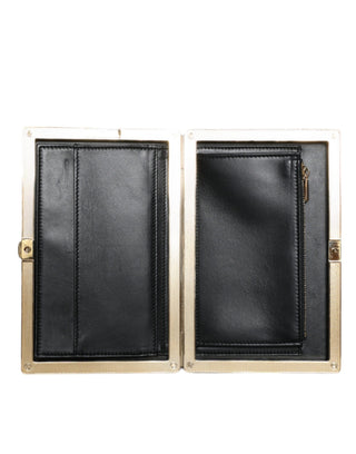 Bolso de mano de fiesta de noche de terciopelo negro con marco dorado