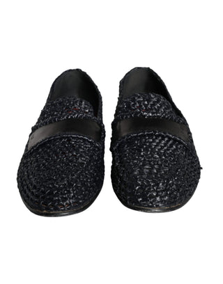 Mocasines negros para hombre de rafia tejida sin cordones
