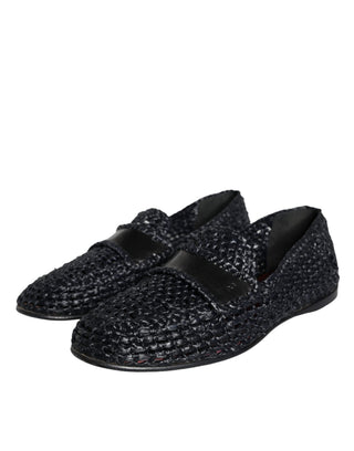 Mocasines negros para hombre de rafia tejida sin cordones