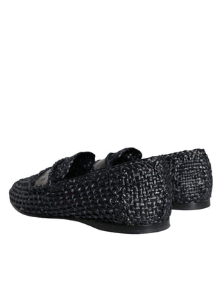 Mocasines negros para hombre de rafia tejida sin cordones