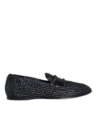 Mocasines negros para hombre de rafia tejida sin cordones