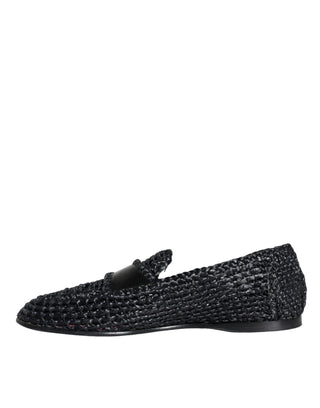 Mocasines negros para hombre de rafia tejida sin cordones