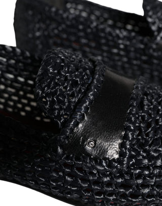 Mocasines negros para hombre de rafia tejida sin cordones