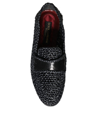Mocasines negros para hombre de rafia tejida sin cordones