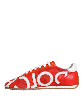 Zapatillas deportivas casuales rojas y blancas con logo de cuero