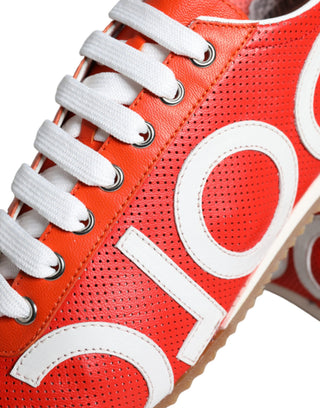 Zapatillas deportivas casuales rojas y blancas con logo de cuero