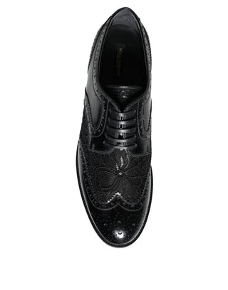 Black Leather Floral Lace Dress Formal Shoes
