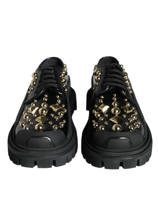 Zapatos Derby de trekking de cuero negro con adornos