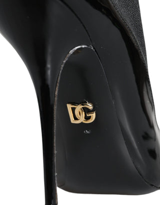 Schwarze Leder-Stiletto-Booties Socken Schuhe