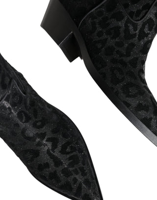 Botas de Vaquero Negro con Estampado de Leopardo Gris