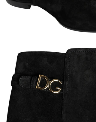 Black Suede Leather Knee High Boots Shoes