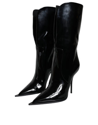 Botas de Cuero Charol Negro hasta la Pantorrilla