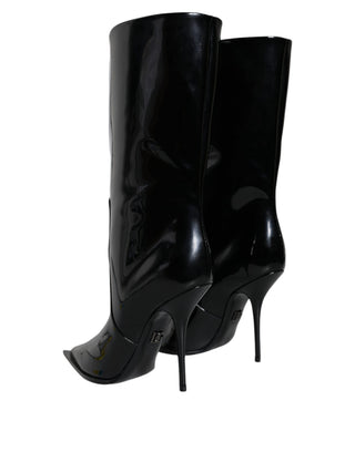 Botas de Cuero Charol Negro hasta la Pantorrilla