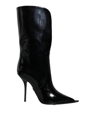 Botas de Cuero Charol Negro hasta la Pantorrilla