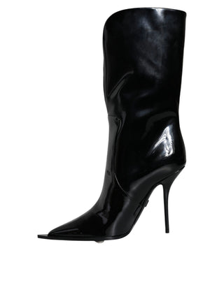 Botas de Cuero Charol Negro hasta la Pantorrilla
