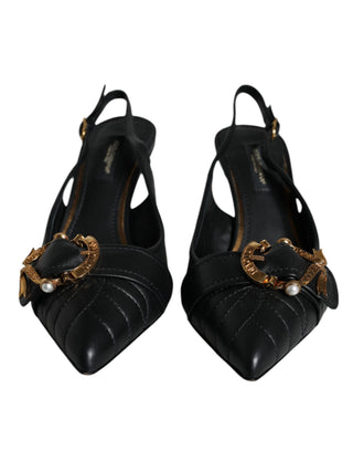 Schwarze Devotion Leder Slingback-Absatzschuhe