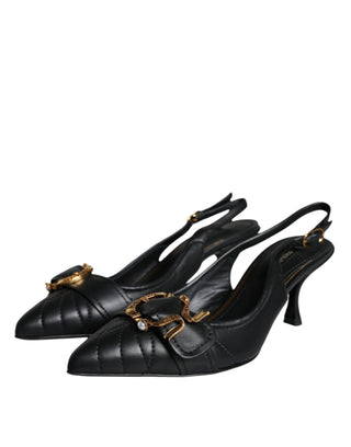 Schwarze Devotion Leder Slingback-Absatzschuhe
