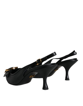 Schwarze Devotion Leder Slingback-Absatzschuhe