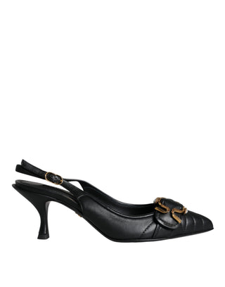 Schwarze Devotion Leder Slingback-Absatzschuhe