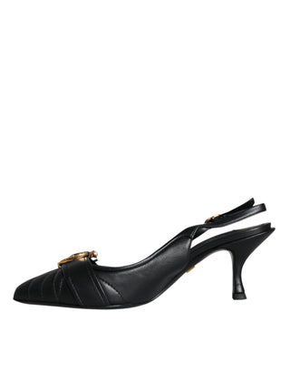 Schwarze Devotion Leder Slingback-Absatzschuhe