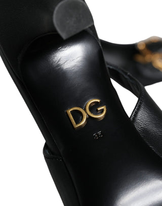 Schwarze Devotion Leder Slingback-Absatzschuhe