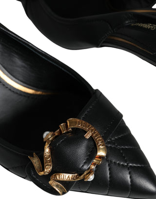 Schwarze Devotion Leder Slingback-Absatzschuhe