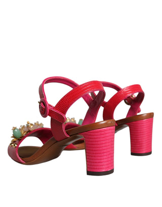 Sandalias Keira de Cuero Fucsia con Adornos