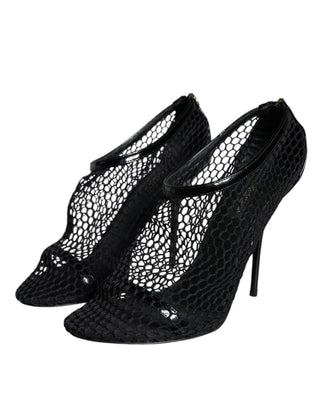 Sandalias Keira de Tacón de Cuero con Malla Negra