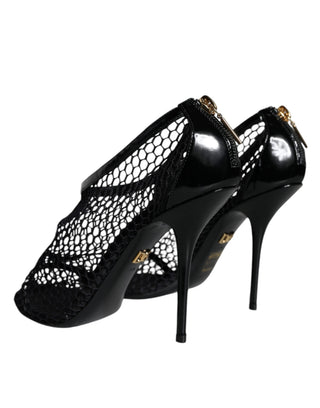 Sandalias Keira de Tacón de Cuero con Malla Negra