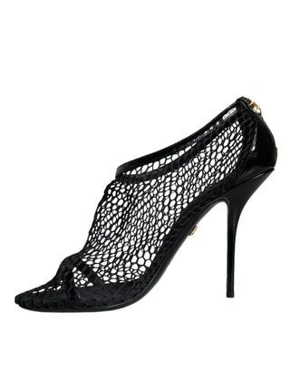 Sandalias Keira de Tacón de Cuero con Malla Negra